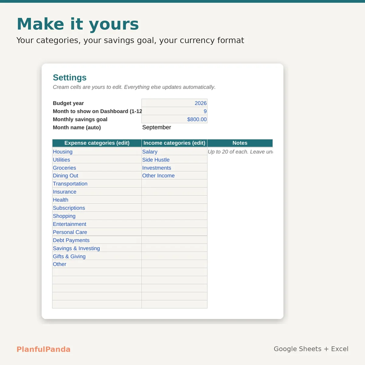 Monthly Budget Spreadsheet: image 6 of 10